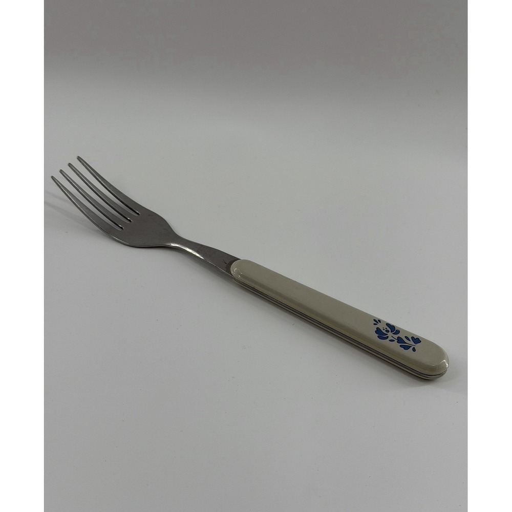 Pfaltzgraff Yorktown Blue Floral Stainless White Plastic Salad Fork 6.5" Heart